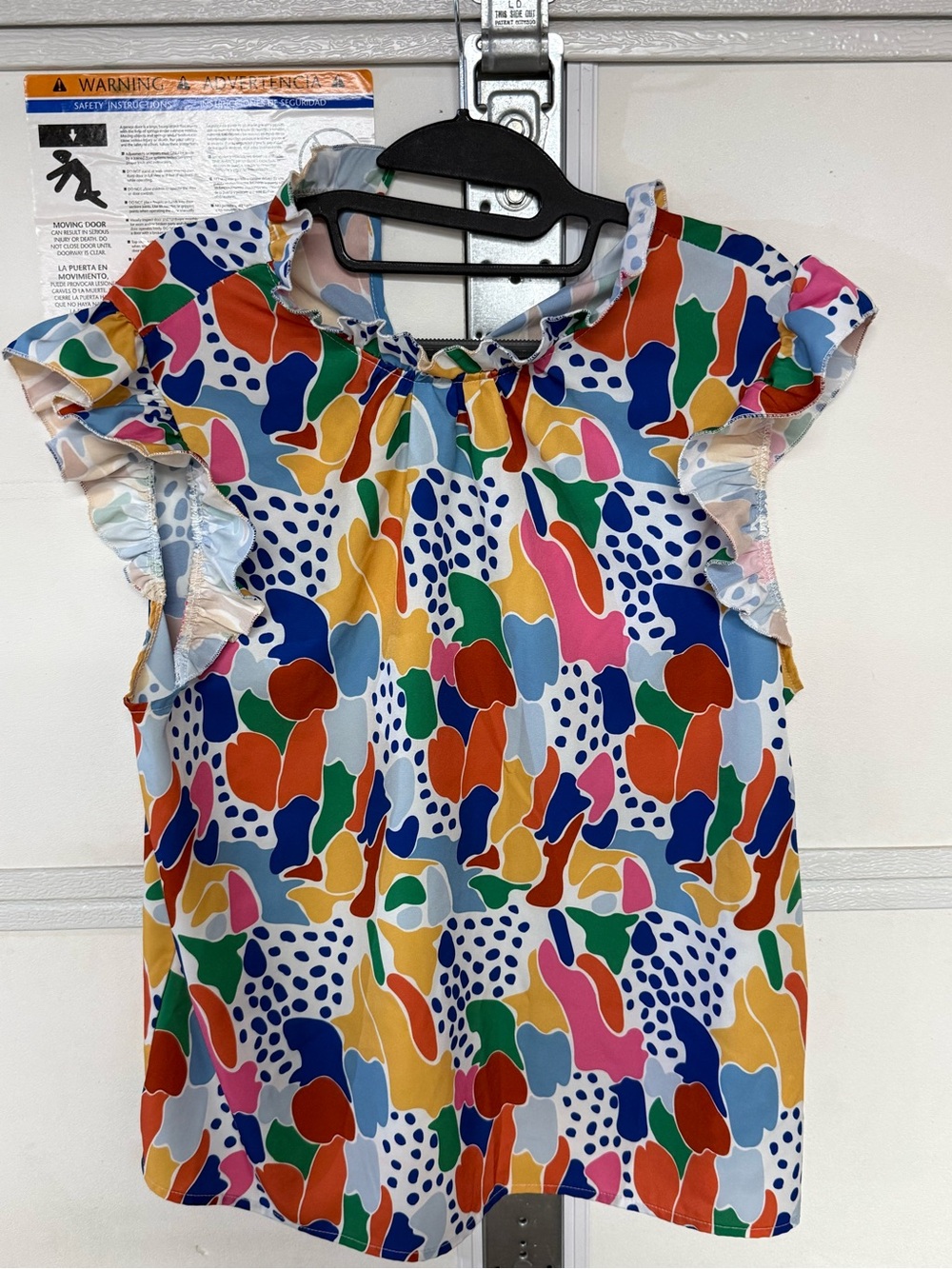 Multicolor Abstract Ruffle Sleeve Blouse - Women